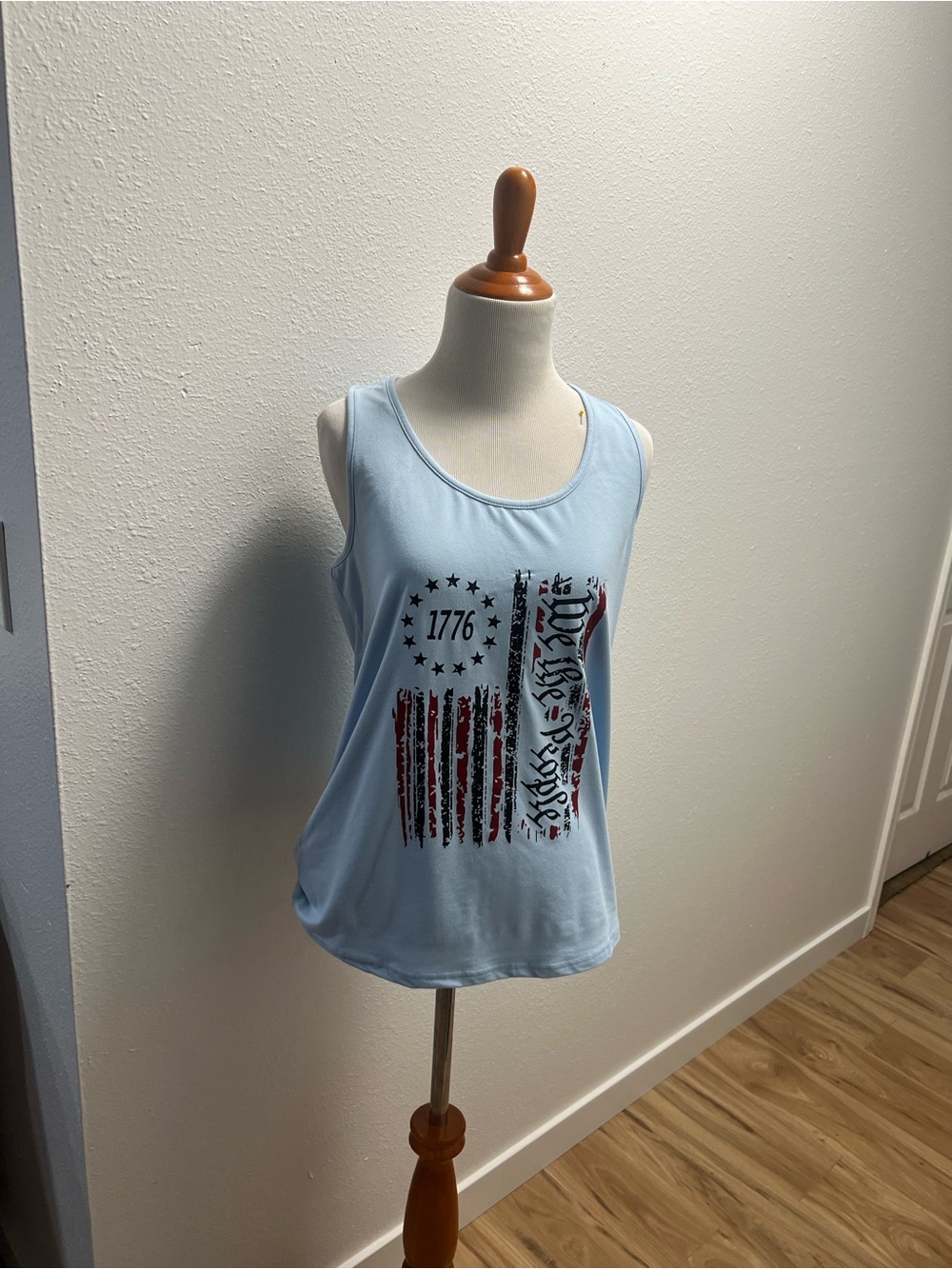 Light Blue Women's Patriotic Graphic Tank Top